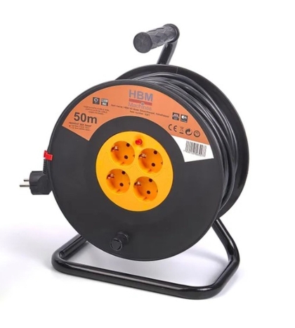 Удължител на макара с кабел HBM 9281, 50 м, с 4 контакта, 3x1.5 мм2