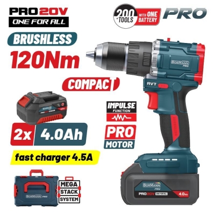 Акумулаторен ударен винтоверт Bormann Pro Compact BBP5451X44CA, 20 V, 120 Nm, 2x4 Ah (083412)