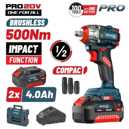 Акумулаторен ударен гайковерт Bormann Pro BBP5422X44CA , 20 V, 500 Nm, 2x4 Ah (083245)