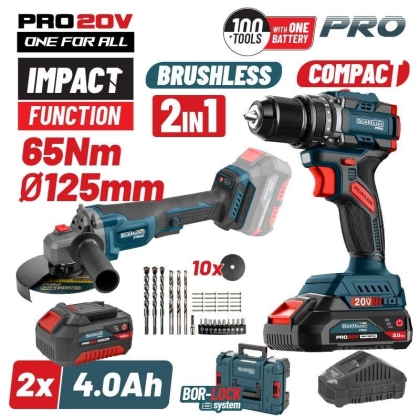 Комплект акумулаторни инструменти Bormann Pro BBP5433X44T2CA, 20 V, 2x4 Ah (083269)