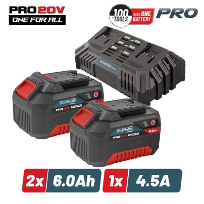 Комплект батерия и зарядно устройствоо Bormann Pro BBP9966, 20 V, 2x6 Ah (083504)