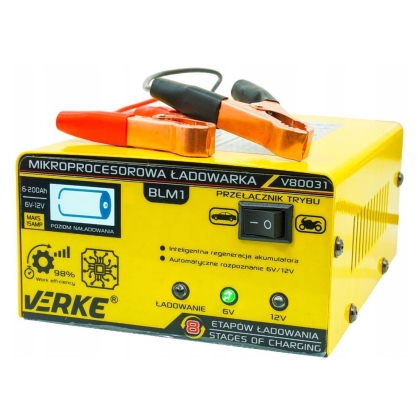 Зарядно за акумулатор с микропроцесор Verke V80031, 250 V, 6-12 V