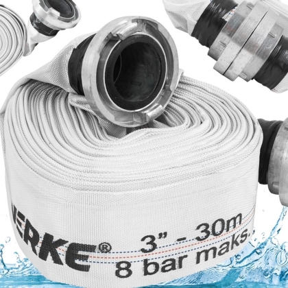 Противопожарен маркуч с щорцови бързи връзки Verke V60142, 3", 30 м, 8 бара