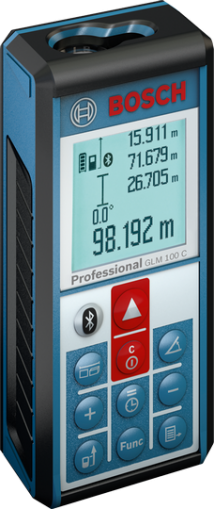 Лазерен далекомер BOSCH GLM 100 C Professional, до 100м, с възможност за връзка с компютър, таблет или смартфон