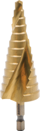 Свредло за ламарина стъпаловидно RAIDER, HEX 1/4", ф6-30 мм