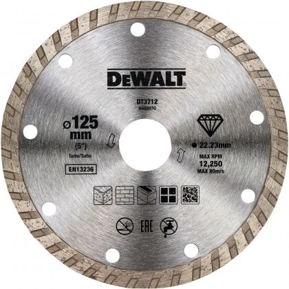 Диамантен диск за сухо рязане на бетонови изделия, керемиди, мрамори DEWALT DT3712, ф125х22.2х2.2 мм