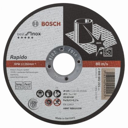 BOSCH Professional Rapido Long Life AS 60 V BF 41 Диск за рязане на инокс 125 мм 22.23 мм 1 мм (2608602221)-1