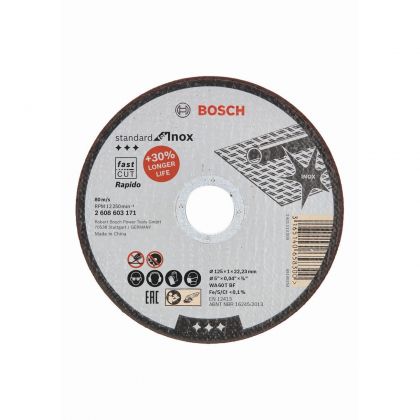 BOSCH Professional Rapido WA 60 T BF Диск за рязане на инокс 125 мм 22.23 мм 1 мм (2608603171)-1