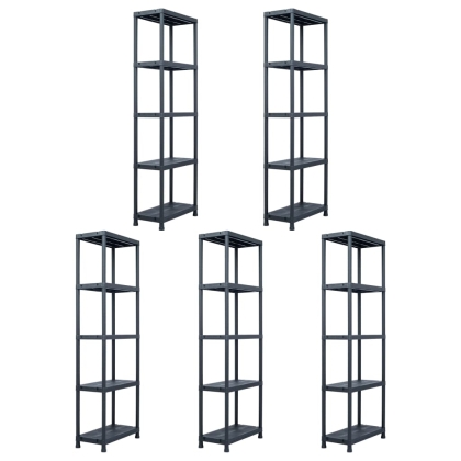 Стелажи за съхранение 5 бр черни 125 кг 60x30x180 см пластмаса