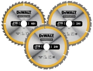 DEWALT CONSTRUCTION Комплект циркулярни дискове за рязане с HM пластини за дърво ф216 мм 30 мм 2.6 мм 24/40 z 3 бр.