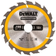 DEWALT CONSTRUCTION Циркулярен диск за рязане на дърво грубо с HM пластини ф190 мм 30 мм 1.7 мм 18 z