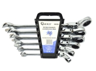 GEKO Комплект комбинирани гаечни ключове с тресчотка с гъвкава глава 8-19 мм 6 броя (G10339)