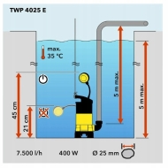TROTEC TWP 4025 E Потопяема дренажна помпа за мръсна вода 400 W 5 м 7500 л/ч (4610000015)