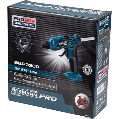 Акумулаторен пистолет за топло лепене Bormann Pro BBP3900, 20 V, 10-12 мм, без батерии и зарядно устройство (036371)
