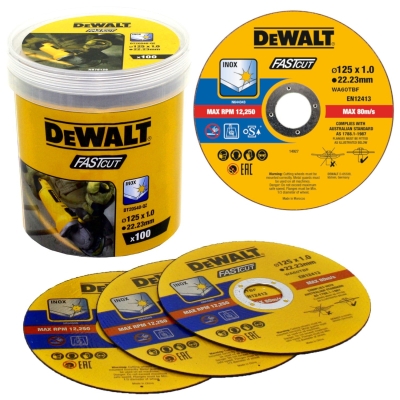 Карбофлексови дискове за рязане на неръждаема стомана DeWALT DT20540-QZ THIN FAST CUT, 125 х 22.2 х 1 мм, 100 бр.