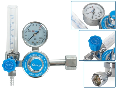 Редуцир вентил с ротаметър за Mig Mag и Tig CO2/ARGON Geko G80075, 200 бара, 3.5 бара, 25 л/мин