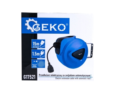 Електрическа стенна макара Geko G17521, 15 м, захранващ кабел 1, 5 м