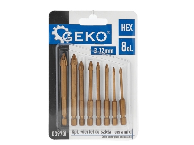 Комплект свредла за стъкло и керамика Geko G39701, 8 бр.
