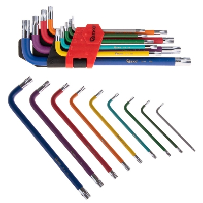 Комплект шестограми цветни Geko G01709, torx T10-T50, 9 бр., Cr-V