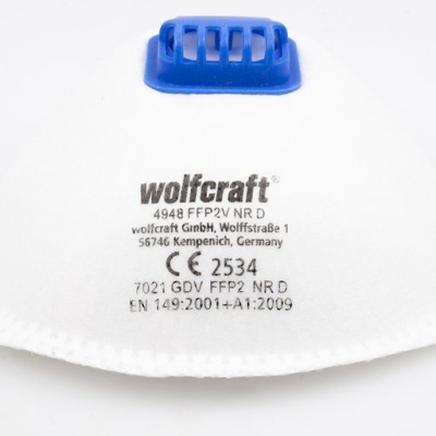 Маски противопрахови тип мида с клапа Wolfcraft FFP2 V NR D, 15 бр. (4948000)