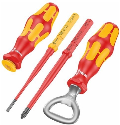 Комплект електрически отвертки Wera Kraftform Kompakt VDE, 1000V VDE, SB/PH и отварачка 4 бр. (05135816001)