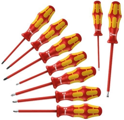 Комплект електрически отвертки Wera Kraftform Plus 160 i/162 i/167 i/9, 1000V VDE SB/PH/PZ/TX 9 бр. (05133355001)