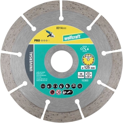 Диамантен диск за сухо рязане Wolfcraft Pro Universal, ф125 мм, 22.23 мм (8314000)