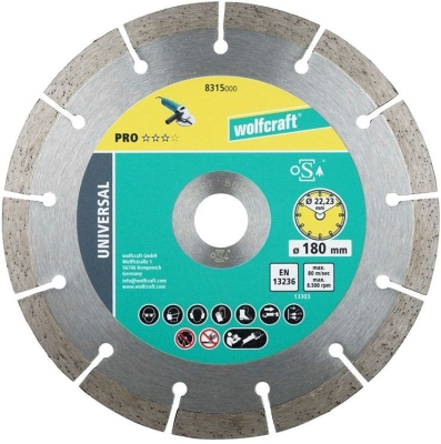 Диамантен диск за сухо рязане Wolfcraft Pro Universal, ф180 мм, 22.23 мм (8315000)