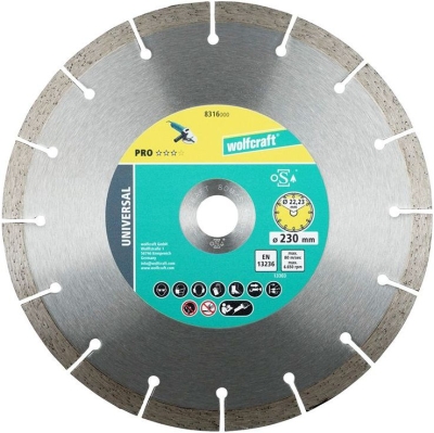 Диамантен диск за сухо рязане Wolfcraft Pro Universal, ф230 мм, 22.23 мм (8316000)