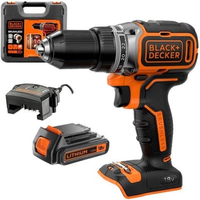Акумулаторен винтоверт с безчетков двигател Black & Decker BL186K, 18 V, 1.5 Ah, 52 Nm, 13 мм