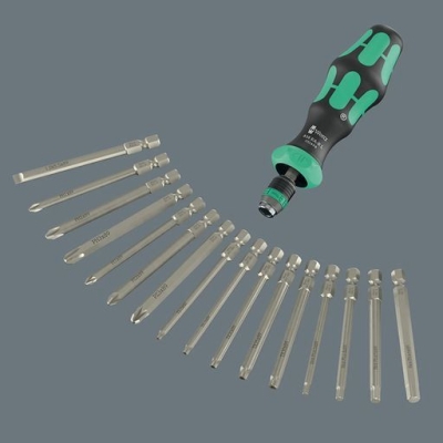 Комплект отвертка със сменяеми накрайници двустранна Wera Kraftform Kompakt 60 RA-R 1, 17 бр. (05051530001)