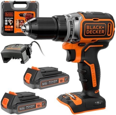 Акумулаторен винтоверт с безчетков двигател Black & Decker BL186K1B2, 18 V, 2 Ah, 52 Nm, 13 мм