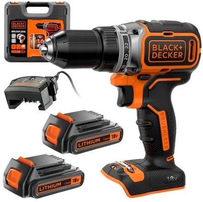 Акумулаторен винтоверт с безчетков двигател Black & Decker BL186KB, 18 V, 1.5 Ah, 52 Nm, 13 мм