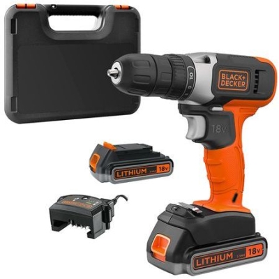 Акумулаторен винтоверт с колекторен двигател Black & Decker BCD001E2K, 18 V, 2.5 Ah, 37 Nm, 10 мм
