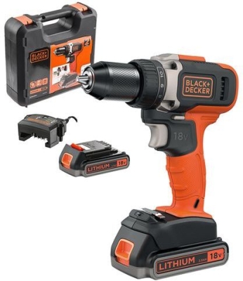 Акумулаторен винтоверт с колекторен двигател Black & Decker BCD002ME2K, 18 V, 2.5 Ah, 38 Nm, 10 мм