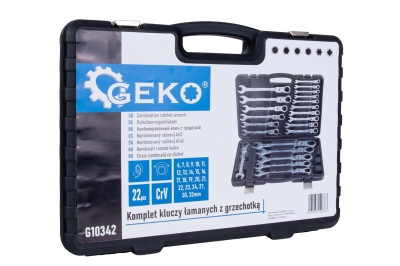 Комплект комбинирани гаечни ключове с тресчотка и чупеща глава Geko G10342, 6-32 мм, 22 бр.