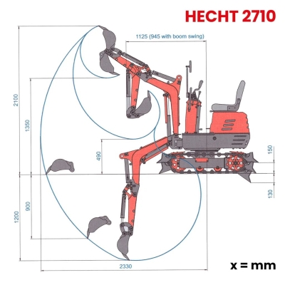 Мини багер Hecht 2710, 8.5 к.с, 306 cm3, 1200 мм