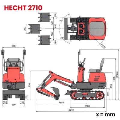 Мини багер Hecht 2710, 8.5 к.с, 306 cm3, 1200 мм