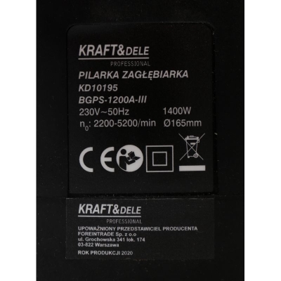 Електрически потапящ ръчен циркуляр Kraft&Dele KD10195, 1400 W, 165 мм