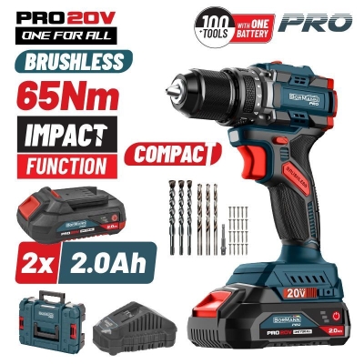 Акумулаторен ударен винтоверт Bormann BBP5401X22CA, 65 Nm, 20 V, 2x2 Ah (083238)