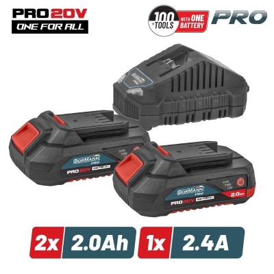 Комплект батерии и зарядно устройство Bormann Pro BBP9922, 20 V, 2х2 Ah (083511)
