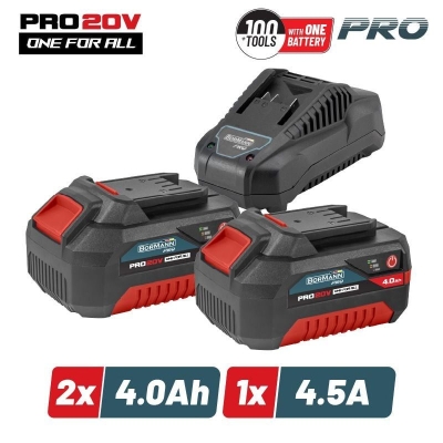 Комплект батерии с бързо зарядно Bormann Pro BBP9944, 20 V, 2 х 4 Ah (083221)
