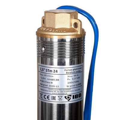 Електрическа монофазна многостъпална сондажна помпа за вода IBO 2.5" STM 24, 66 мм, 370 W, 66 м, 2.7 куб/ час (OPA000073)