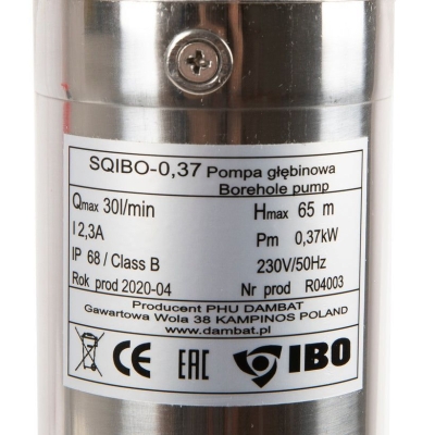 Електрическа монофазна потопяема винтова помпа IBO 3" SQIBO, 370 W, 75 мм, 60 м, 30 л/мин (000571)
