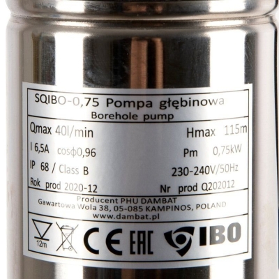 Електрическа монофазна потопяема винтова помпа IBO 3" SQIBO, 750 W, 75 мм, 115 м, 40 л/мин (000573)