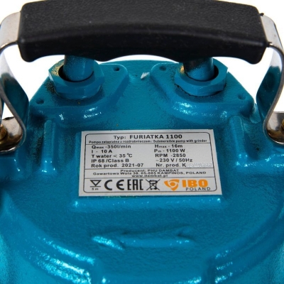 Електрическа монофазна фекална помпа с режещ механизъм IBO Furiatka 1100, 2", 1100 W, 300 л/мин, 12 м, с външно пусково табло (1416)