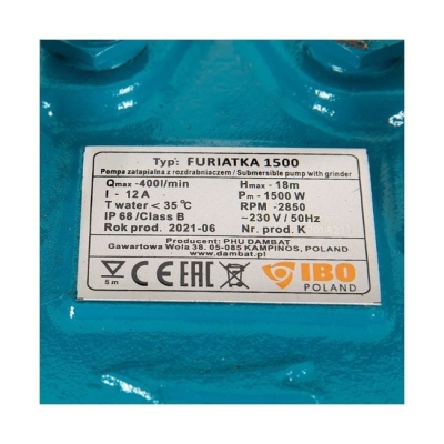 Електрическа монофазна фекална помпа с режещ механизъм IBO Furiatka 1500, 1500 W, 18 м, 400 л/мин (1245)