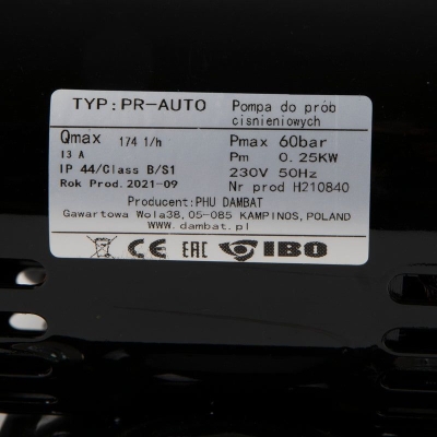 Електрическа помпа за изпитване на налягане IBO PR-AUTO, 250 W, 174 л/ч, 60 бара (000712)