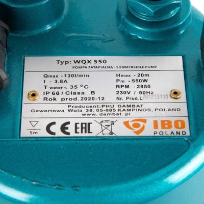 Електрическа потопяема дренажна помпа IBO WQX 550, 550 W, 20 м, 130 л/мин (001621)