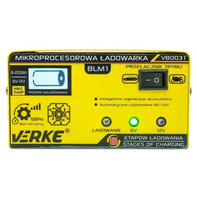 Зарядно за акумулатор с микропроцесор Verke V80031, 250 V, 6-12 V